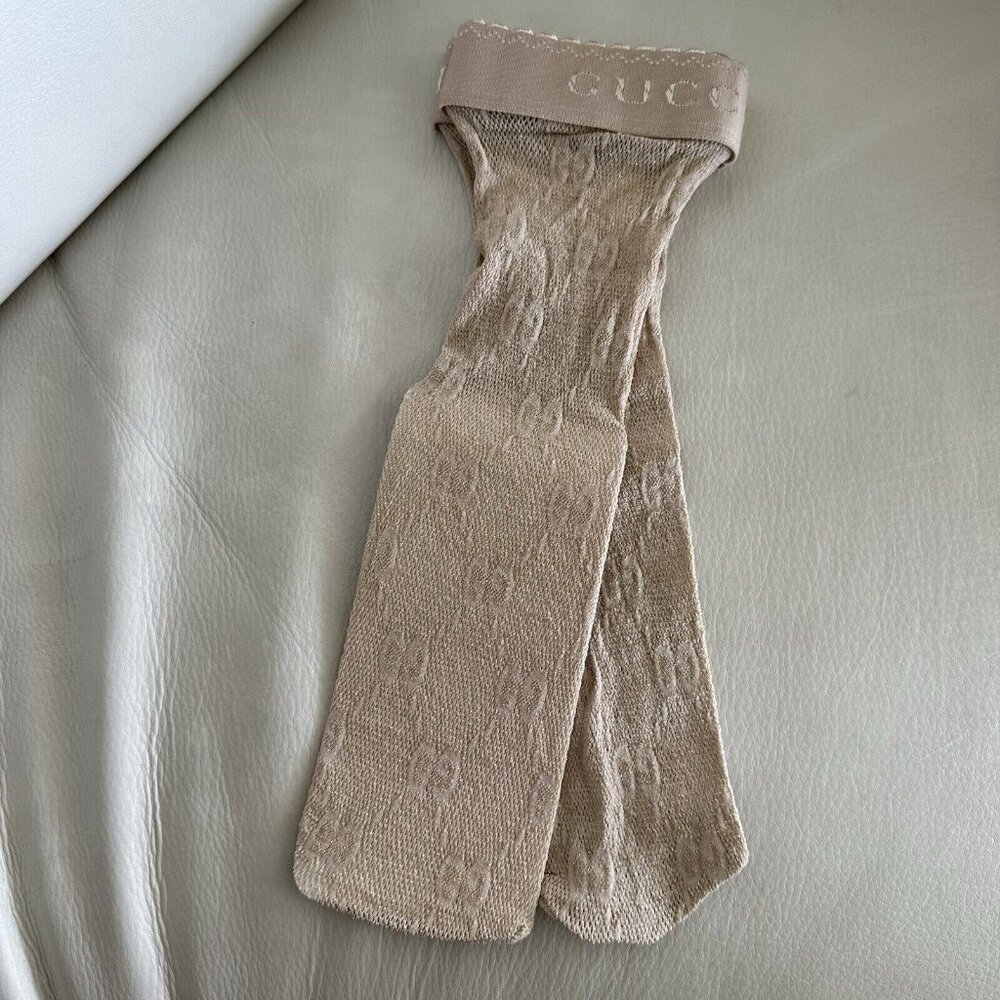NEW GUCCI SOCKS BEIGE NUDE GG PRINT LUREX LACE SIZE S - Picture 2 of 7